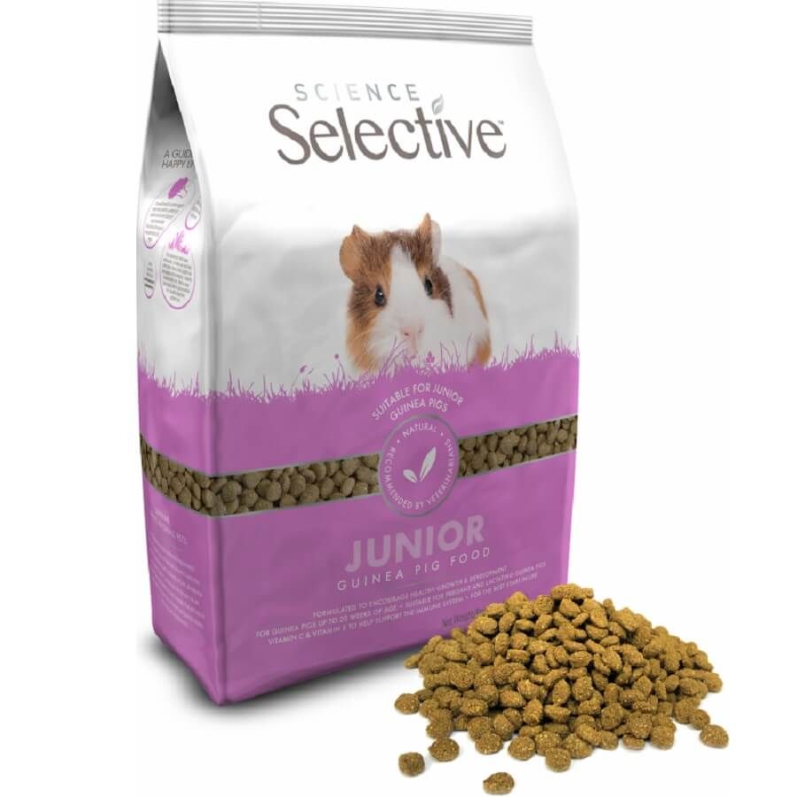 Sachet de 1,5 kg d'extrudés Supreme Science Selective Cochon d'Inde Junior avec visuel de bébés cobayes.