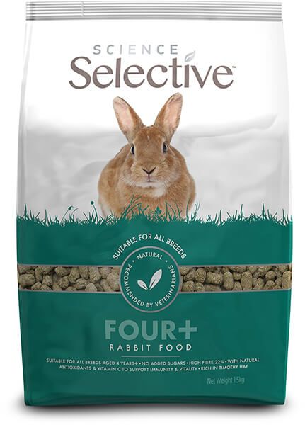 Sachet de 1,5 kg d'extrudés Supreme Science Selective Lapin 4+ ans avec visuel de lapin fauve.