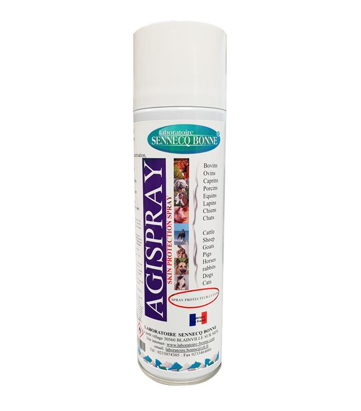 Aérosol AGISPRAY Laboratoire Sennecq-Bonne - Spray protection cutanée pour chiens chats chevaux et bovins.