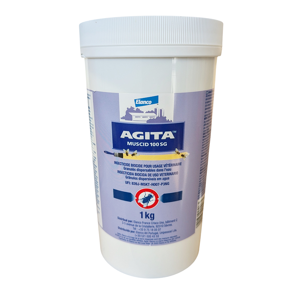 Pot Agita Muscid 100 SG 1kg Elanco insecticide mouches granulés.