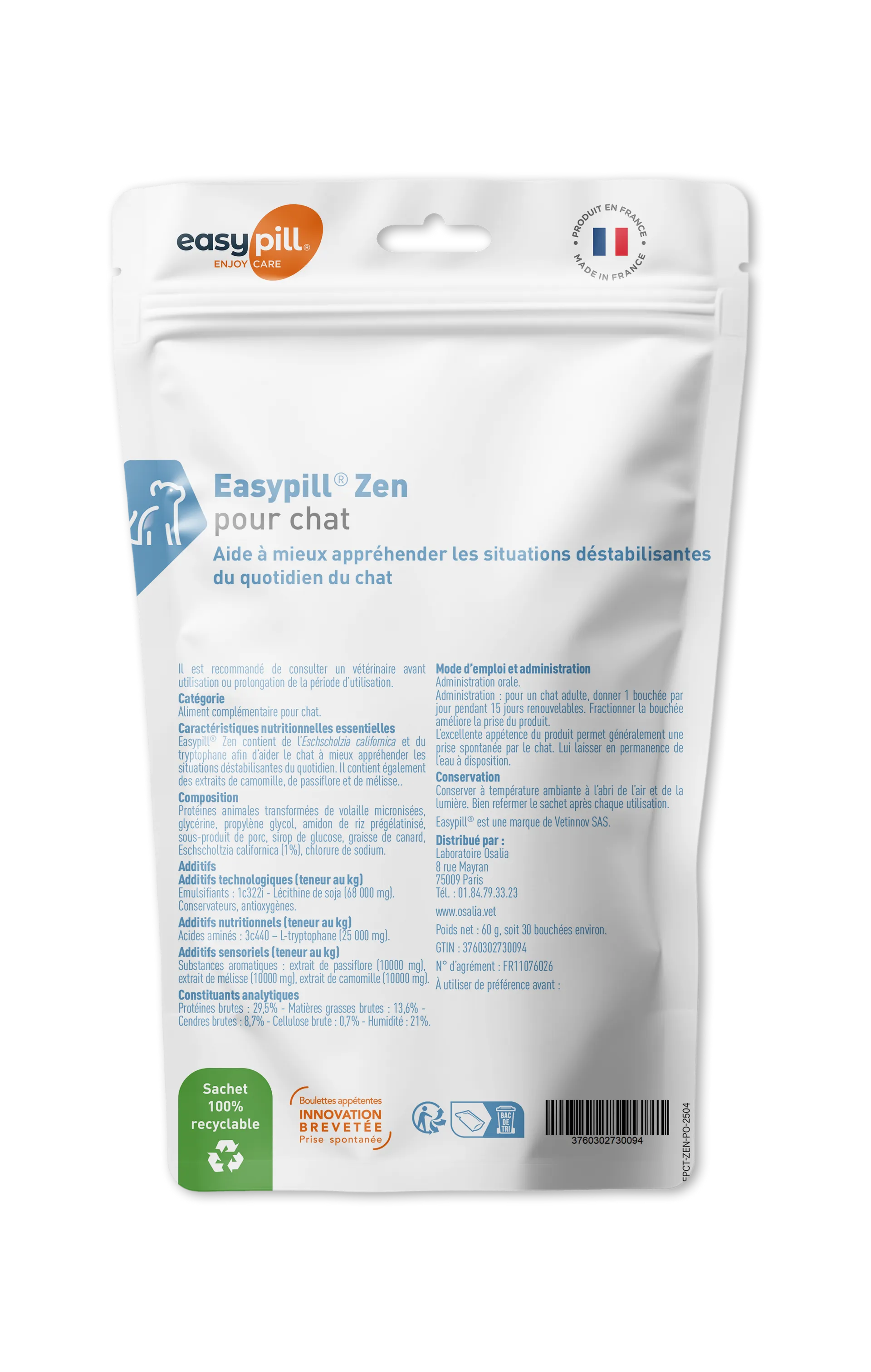 Sachet Easypill Zen Chat Osalia 30 bouchées anti-stress plantes
