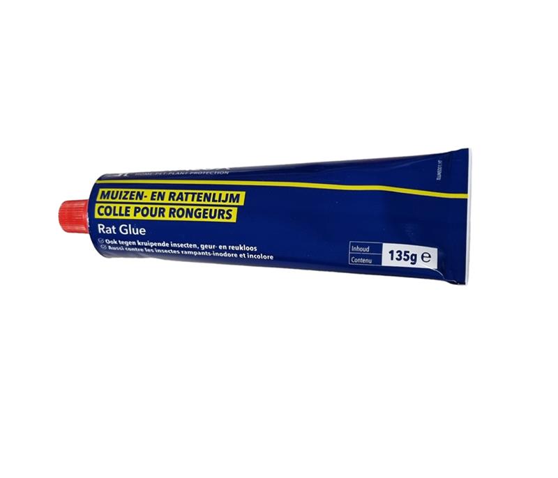 Boîte et tube de 135g de colle à rongeurs RAT GLUE Edialux, une colle incolore et inodore pour la fabrication de pièges à glu contre les rats et souris.
