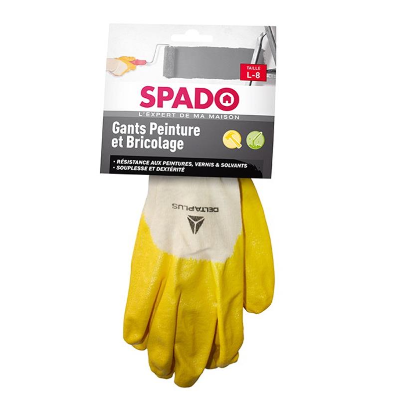 Gants de peinture SPADO jaunes taille M en nitrile et coton.