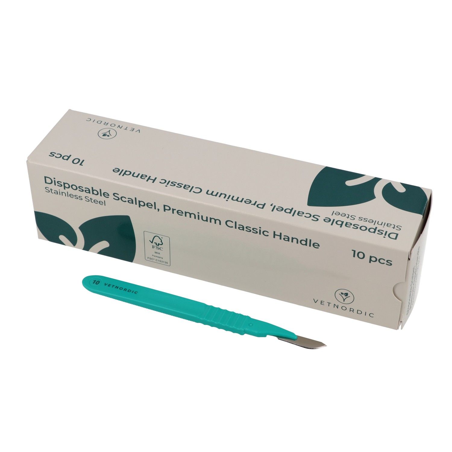Scalpel jetable n°10 VetNordic manche vert premium acier inoxydable boîte de 10.