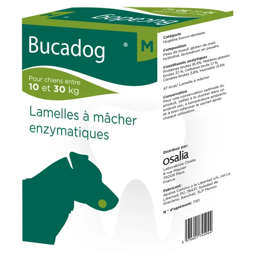 Boite Bucadog M lamelles dentaires chien moyen 10-30kg Osalia