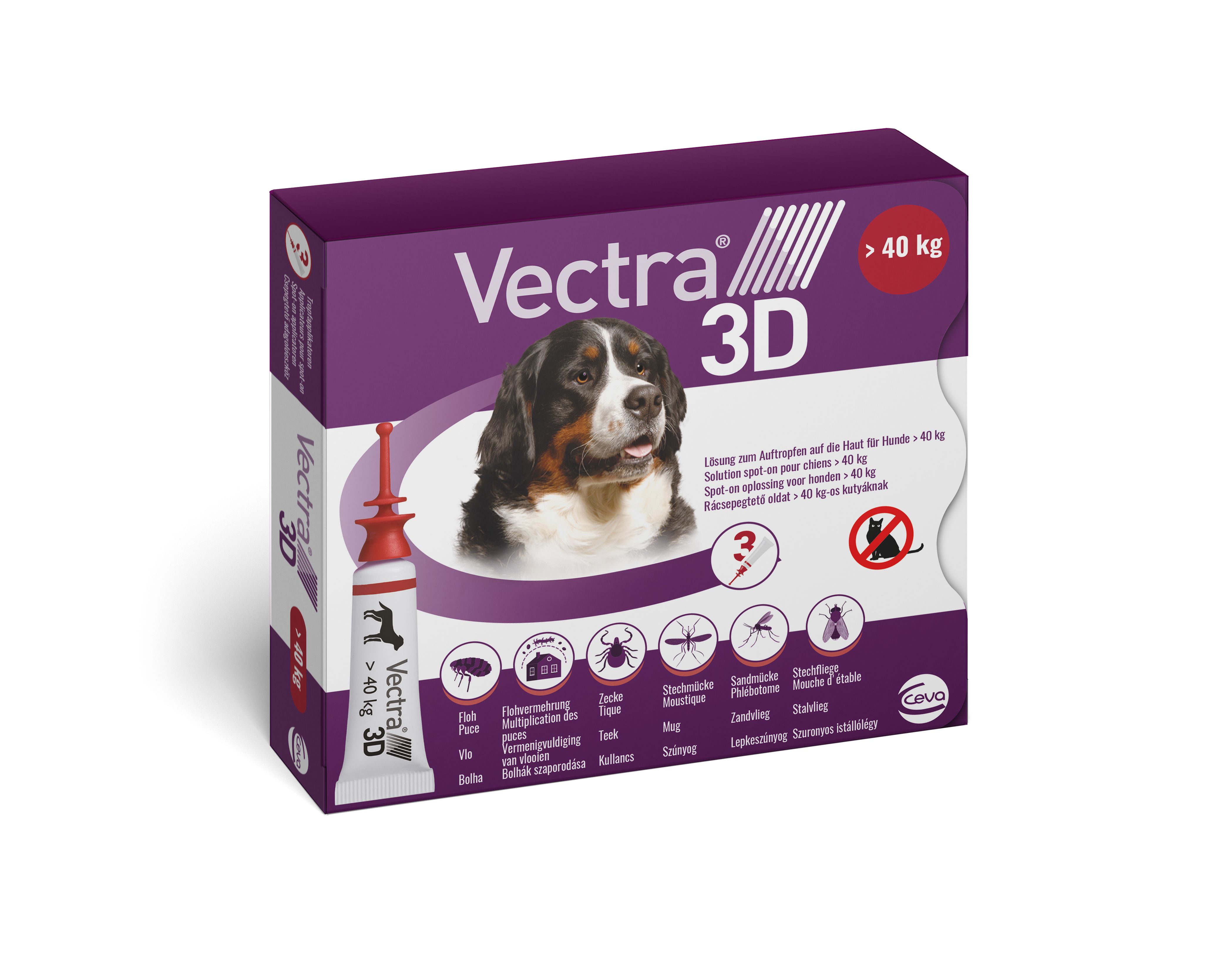 Vectra 3D pipettes antiparasitaires pour chiens de 40 à 60 kg – protection contre puces, tiques, moustiques et phlébotomes