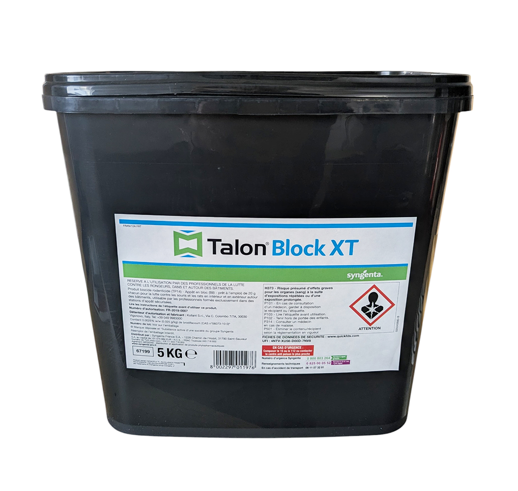 Seau 5kg Talon Block XT raticide brodifacoum bloc résistant humidité Syngenta professionnel