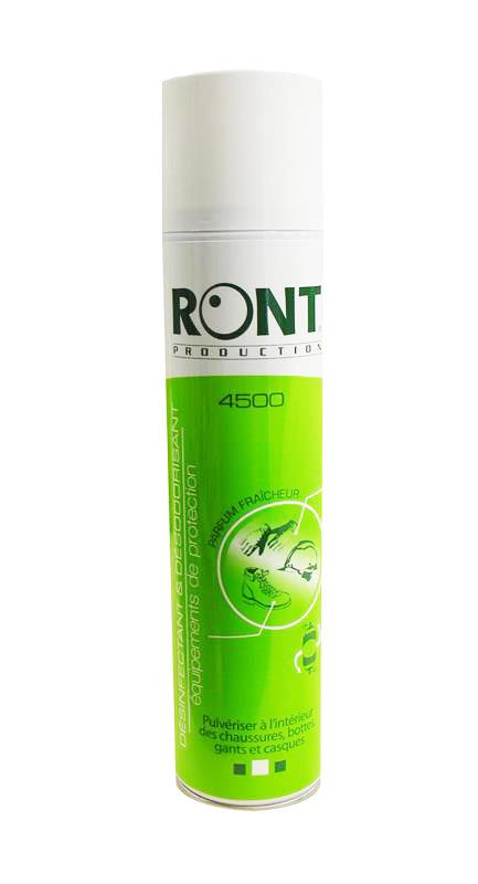 Aérosol désinfectant désodorisant RONT 300ml pour chaussures de sécurité et gants.
