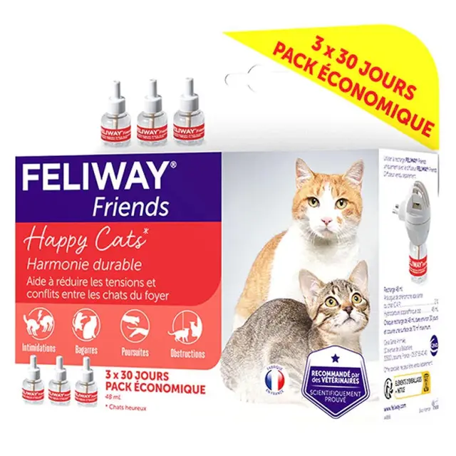 Pack 3 recharges Feliway Friends – 90 jours apaisement multi-chats