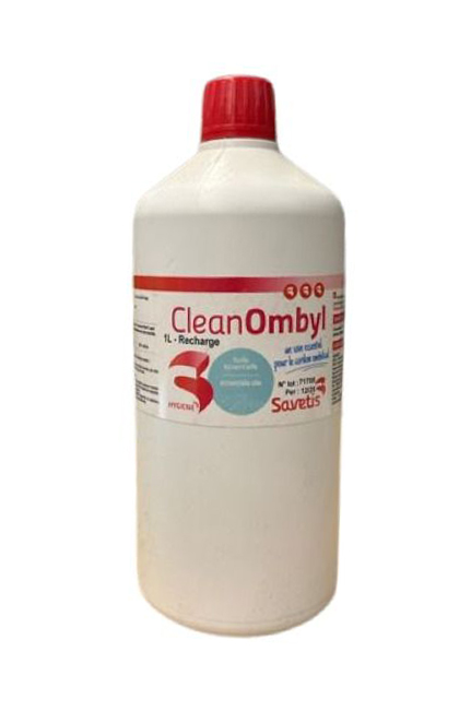 CleanOmbyl Recharge 1 L Savetis – solution prête à l’emploi pour l’hygiène et la protection du cordon ombilical des veaux, agneaux et chevreaux.