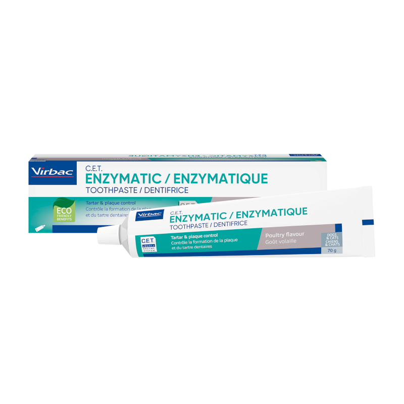Dentifrice enzymatique C.E.T. goût volaille Virbac – soin dentaire pour chien et chat, anti-plaque et anti-tartre, sans rinçage.