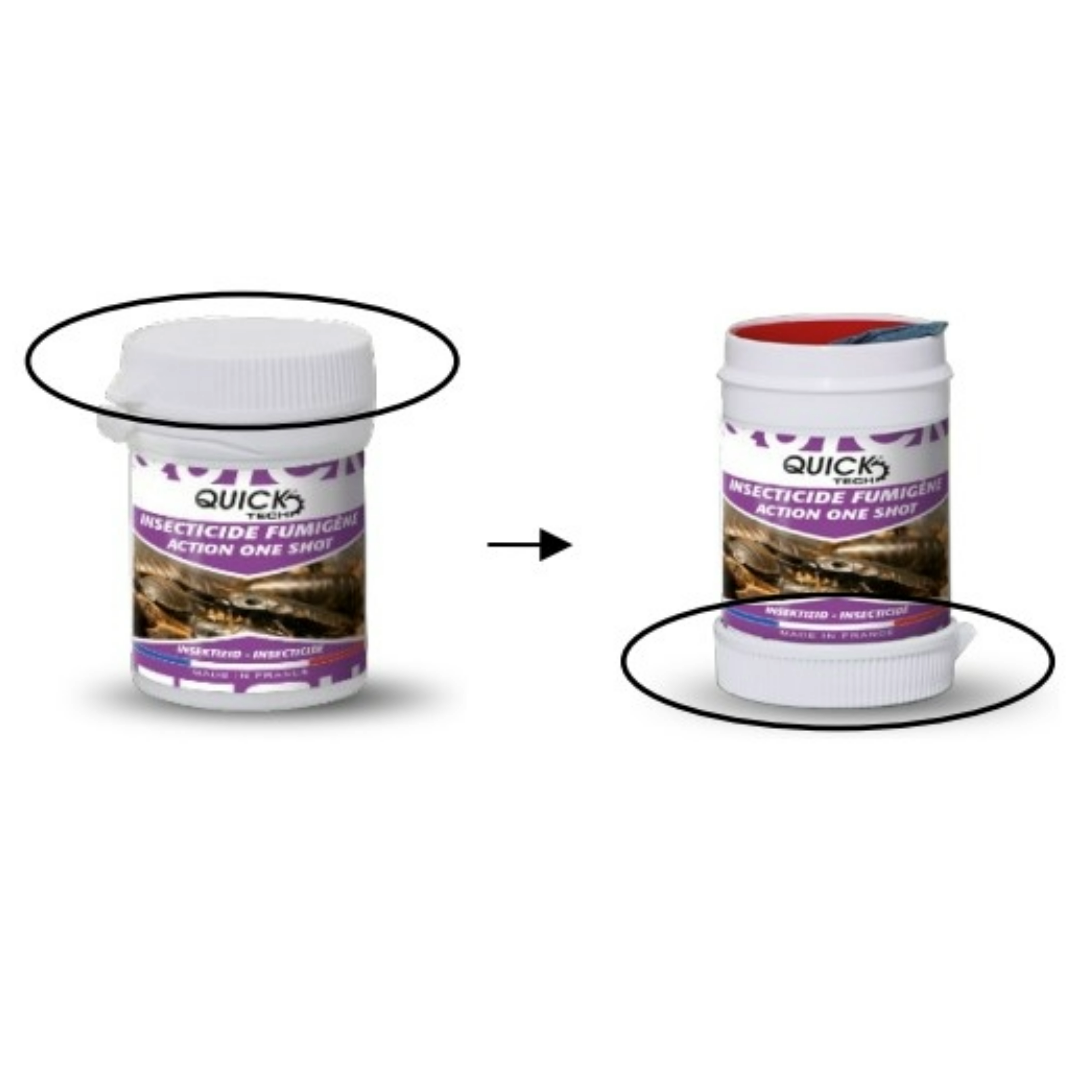 Fumigène insecticide QUICK TECH 11g pour traitement choc punaises, cafards et moustiques.