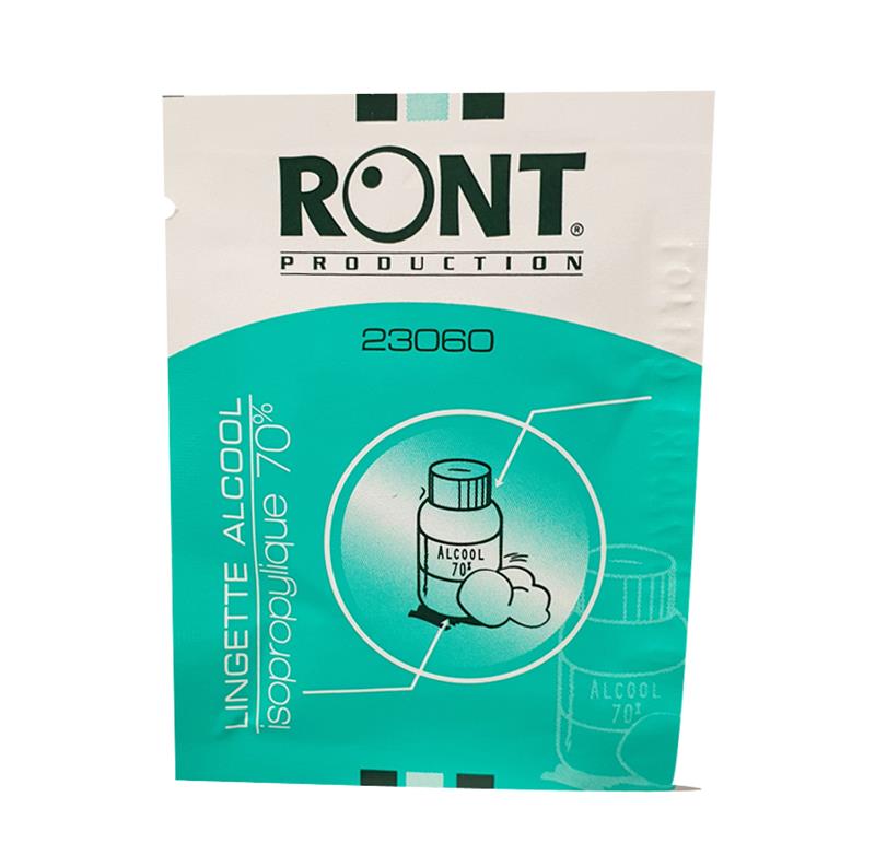 Sachet lingette RONT alcool isopropylique 70% désinfectant antiseptique individuel réf 23060.