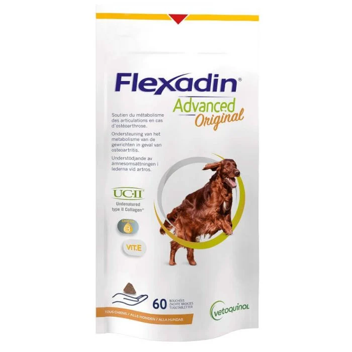 Sachet Flexadin Advanced Original 60 bouchées Vetoquinol soutien ostéoarthrose chien UC-II