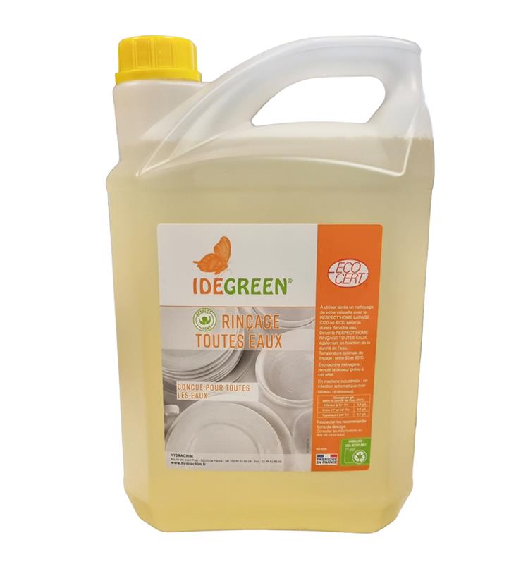 Bidon 5L liquide de rinçage vaisselle écologique IDEGREEN Respect’Home certifié Ecocert.