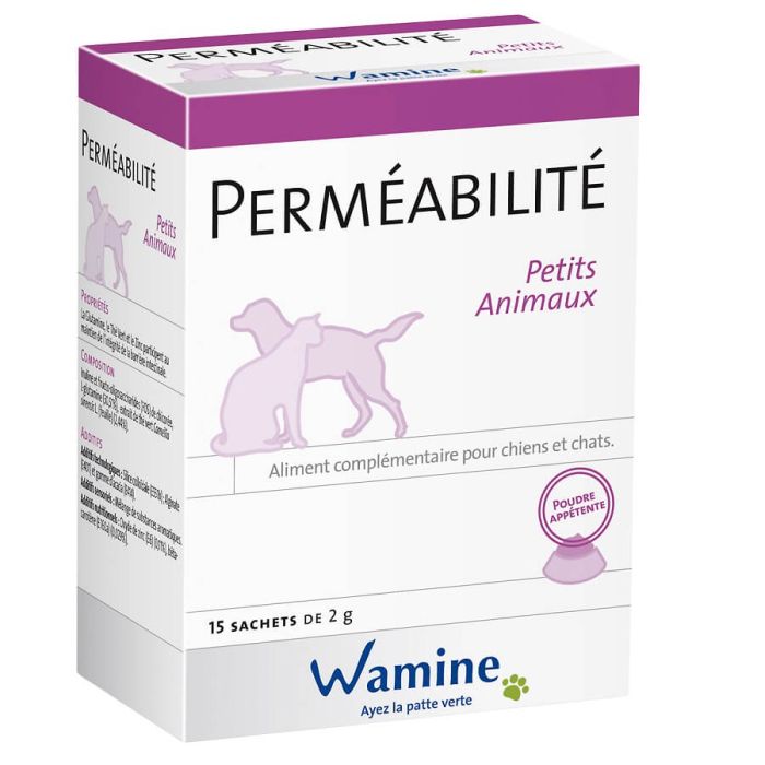 Boîte Wamine Perméabilité 15 sachets pour chiens et chats, soutien de la perméabilité intestinale et de la barrière digestive.
