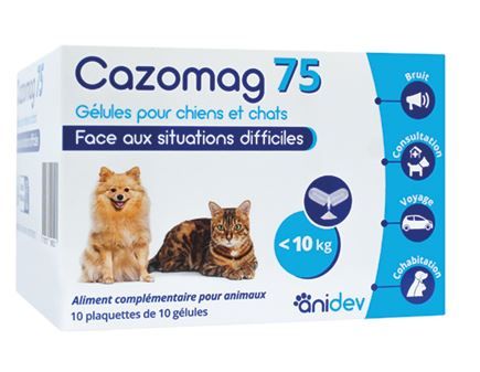 Cazomag 75 boîte 100 gélules anti-stress pour chiens et chats de moins de 10 kg