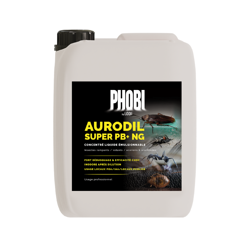Bidon 5L PHOBI AURODIL SUPER PB + insecticide concentré professionnel choc et rémanent.