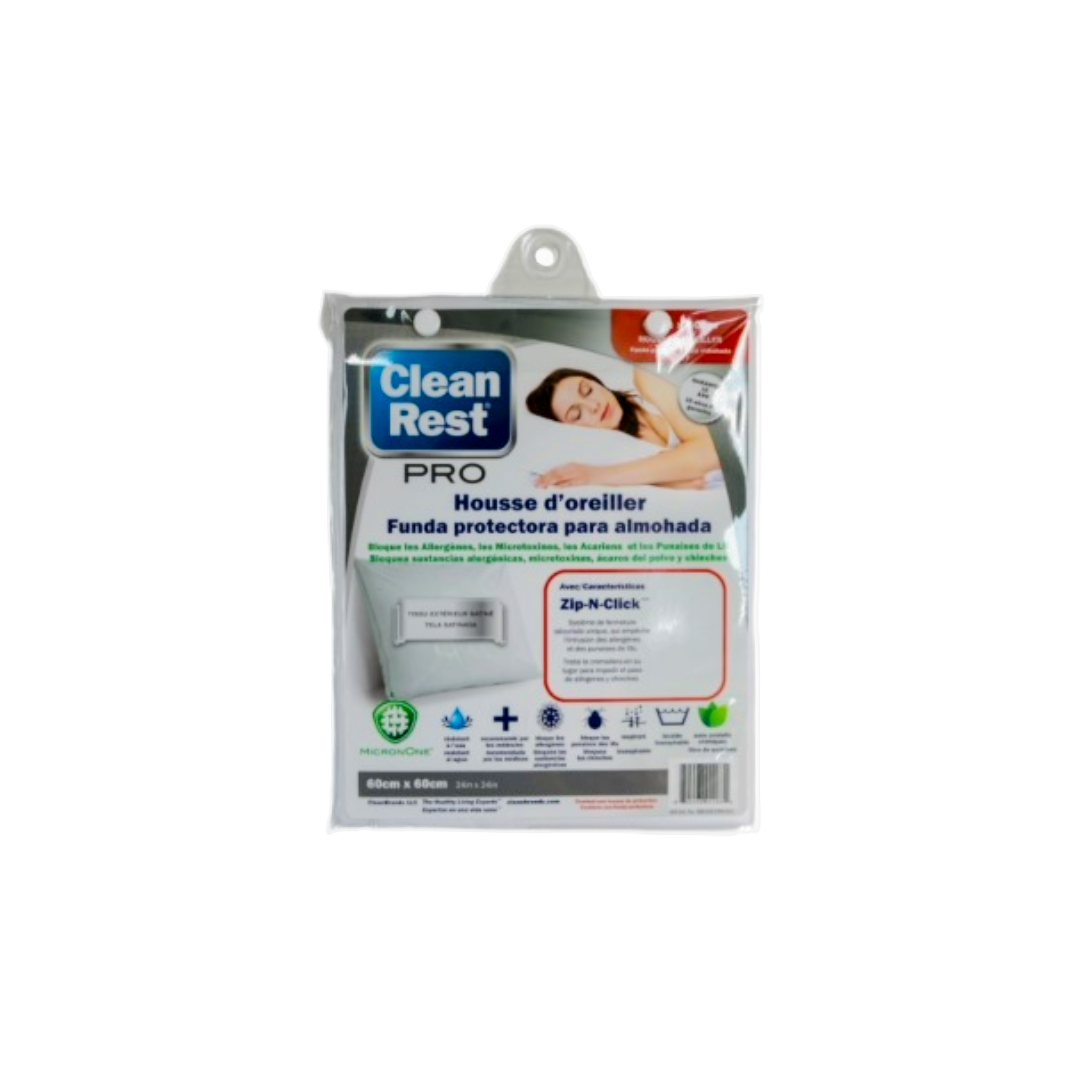 Housse intégrale oreiller carré 60x60 cm anti-punaises de lit BugLock imperméable et respirante.