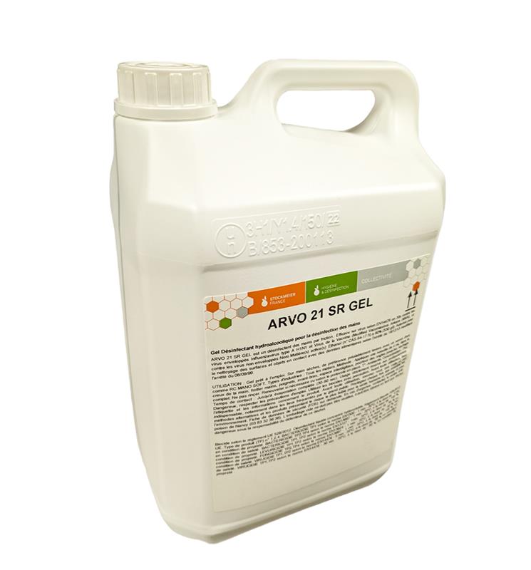 Bidon 5L gel hydroalcoolique ARVO 21 SR désinfectant mains virucide EN 14476.