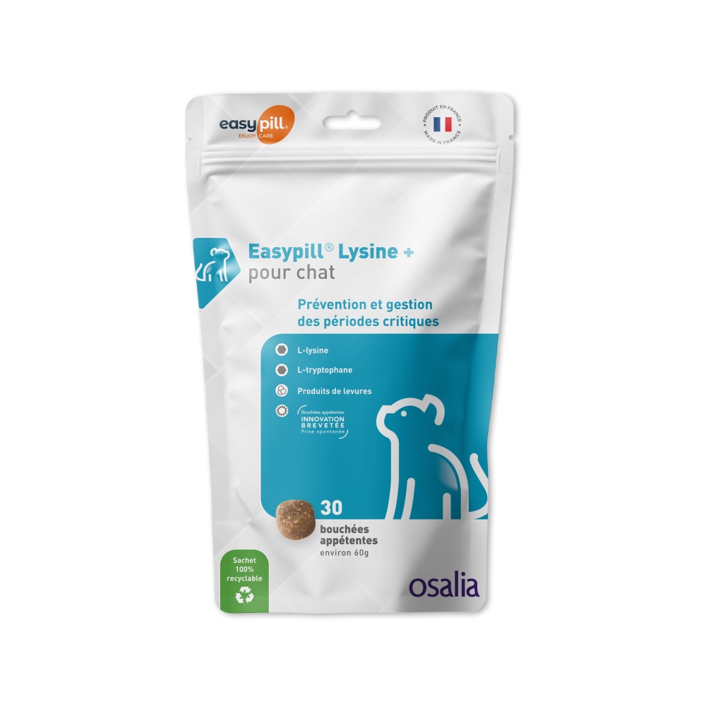 Sachet Easypill Lysine + Chat Osalia 30 bouchées coryza herpes et stress
