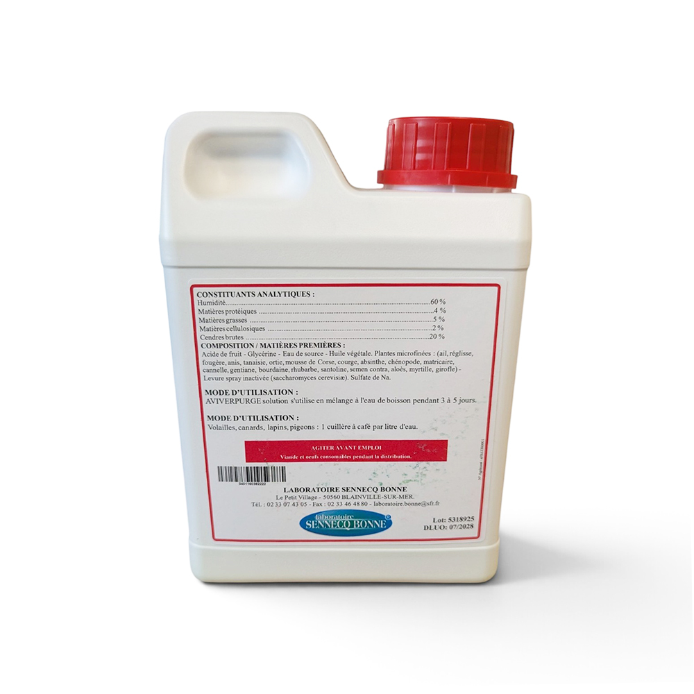 Bidon AVIVERPURGE BO 1 litre - Aliment diététique naturel volailles et lapins.