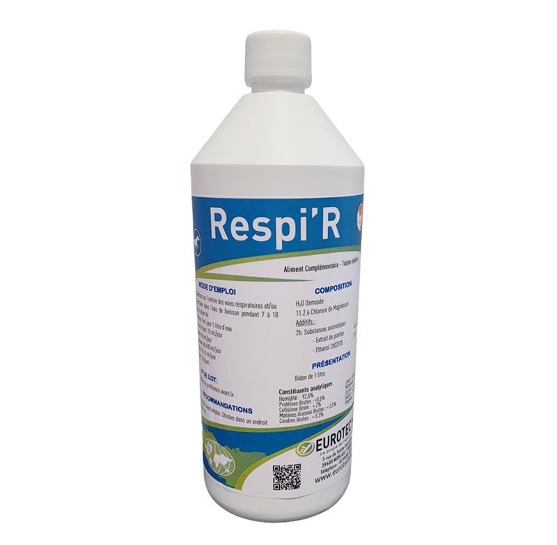 Bidon RESPI'R 5L, aliment complémentaire pour le système respiratoire des animaux d'élevage.