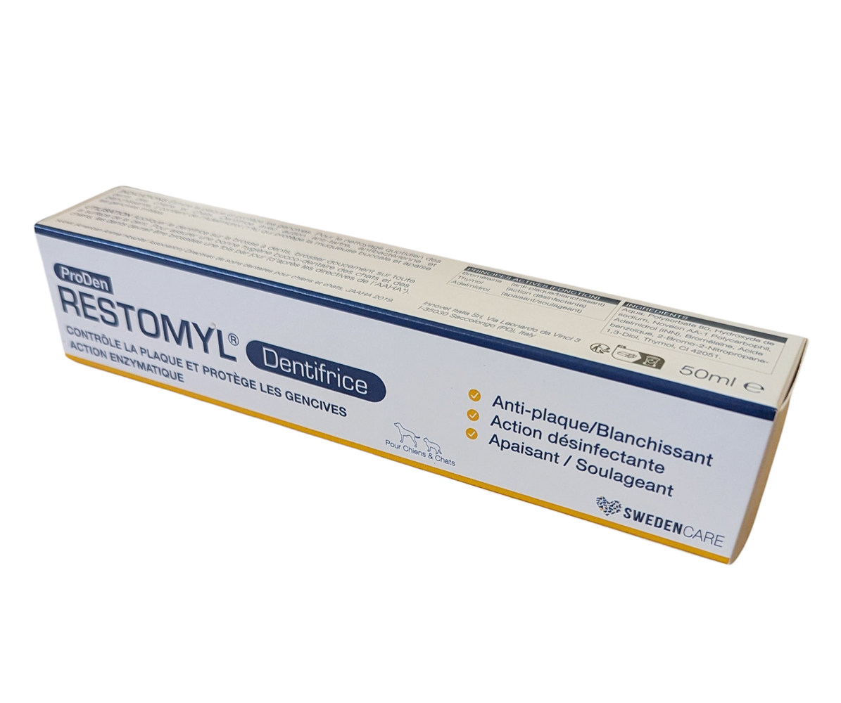Proden Restomyl Dentifrice 50 ml – Soin dentaire pour chiens et chats, réduit la plaque et rafraîchit l’haleine.