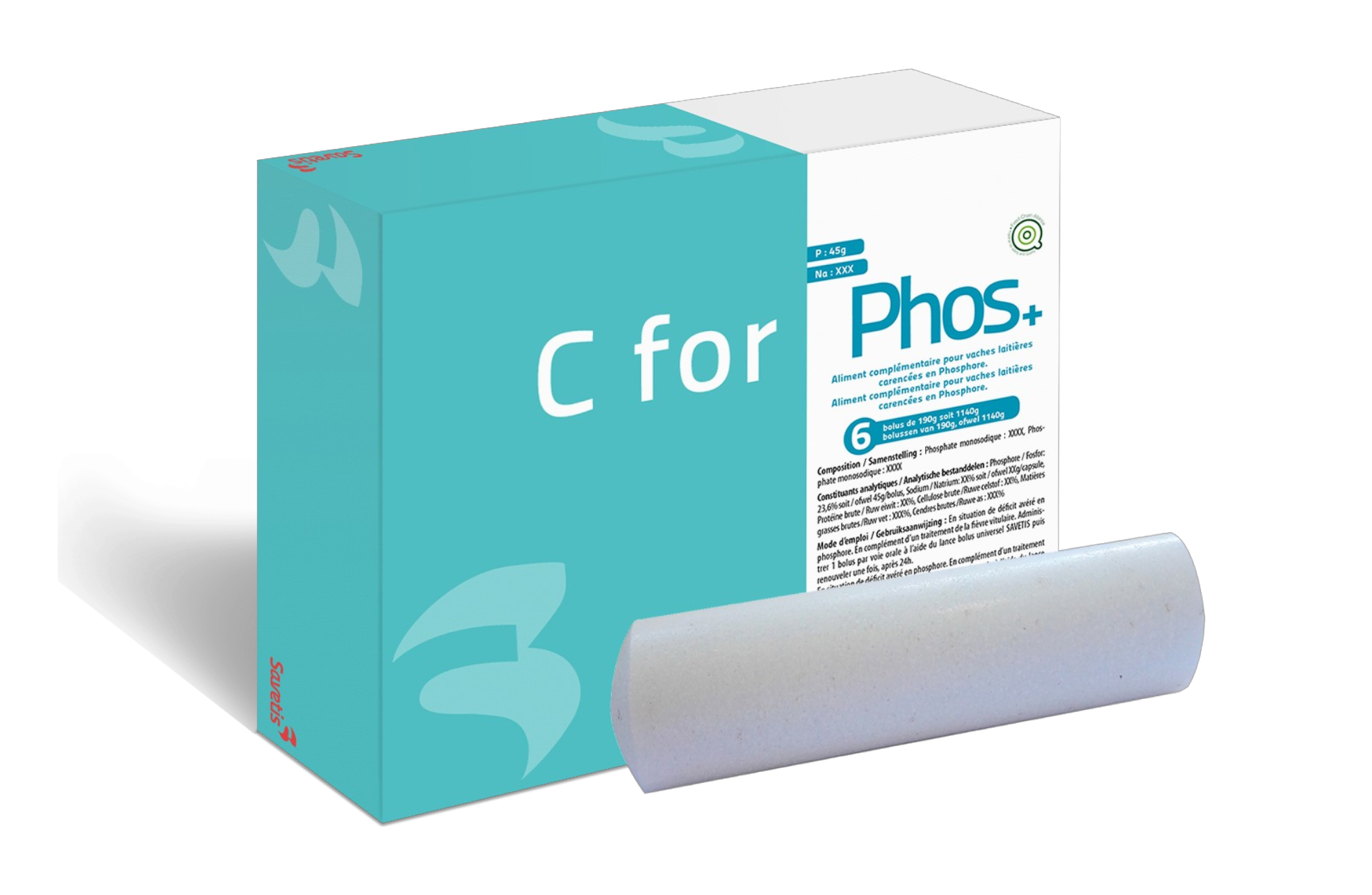 Boîte C for Phos + Savetis, bolus d'apport en phosphore pour vache laitière