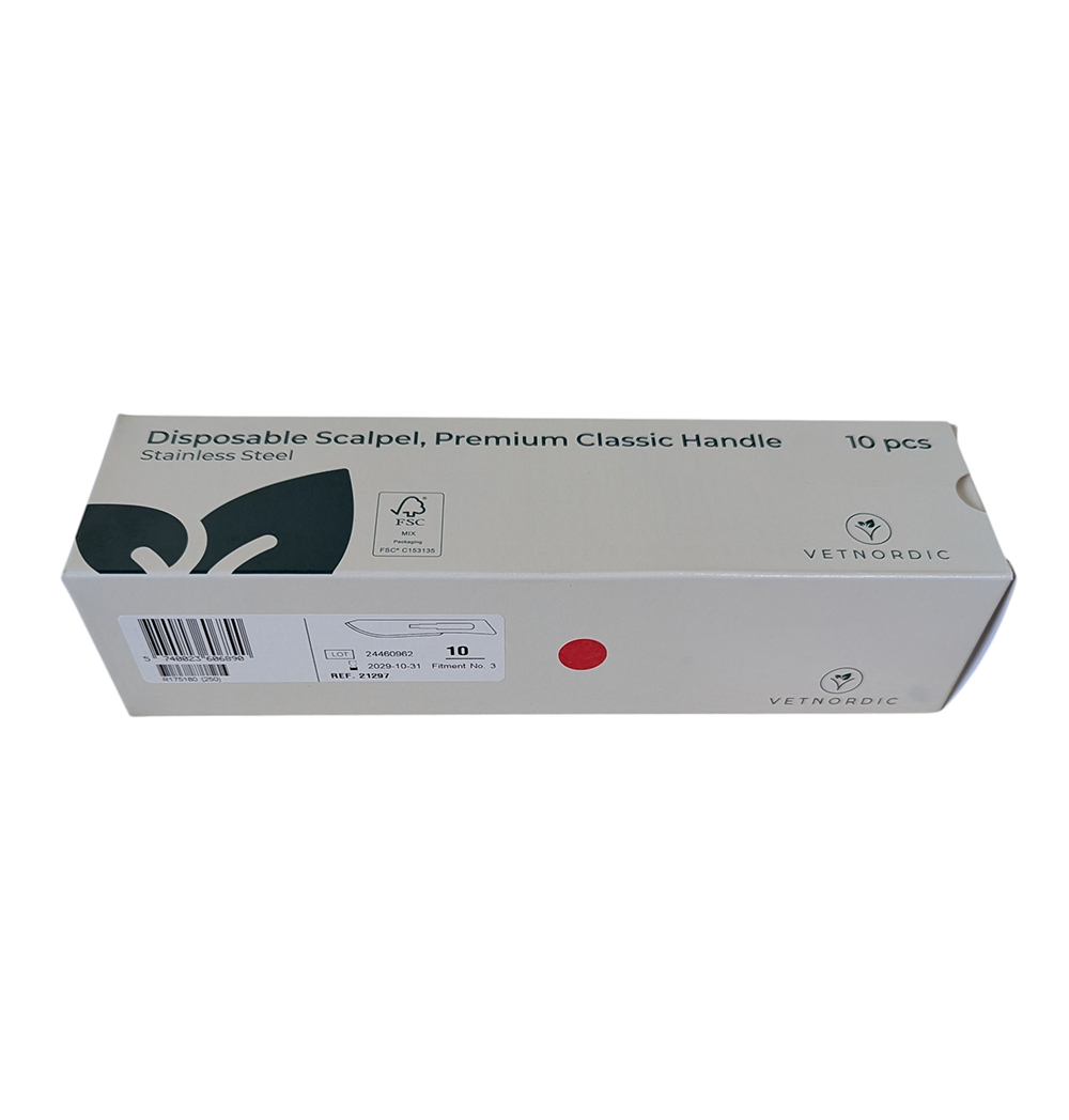 Scalpel jetable n°10 VetNordic manche vert premium acier inoxydable boîte de 10.