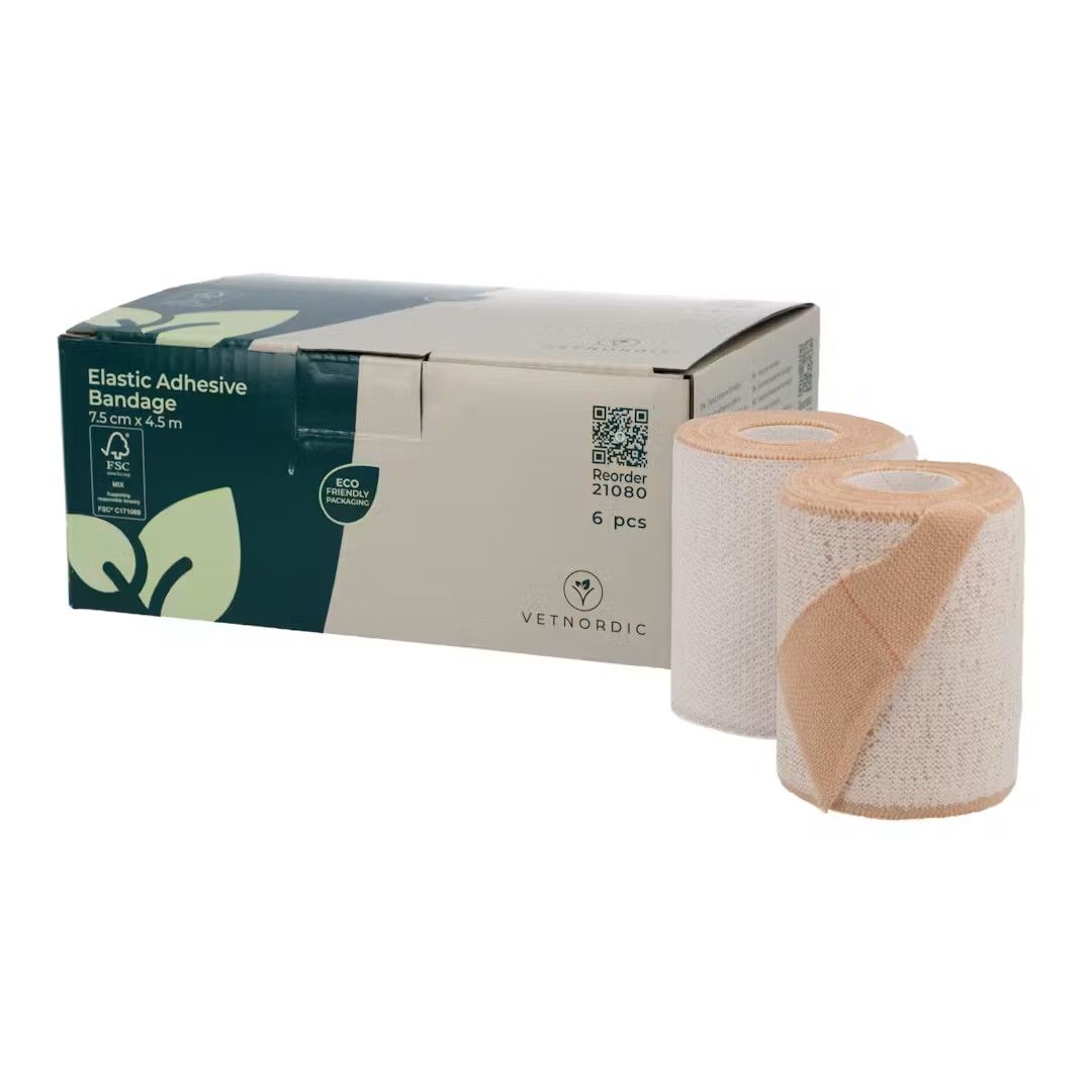 Bande adhésive élastique VetNordic 5cm beige tissu contention forte boîte de 6.