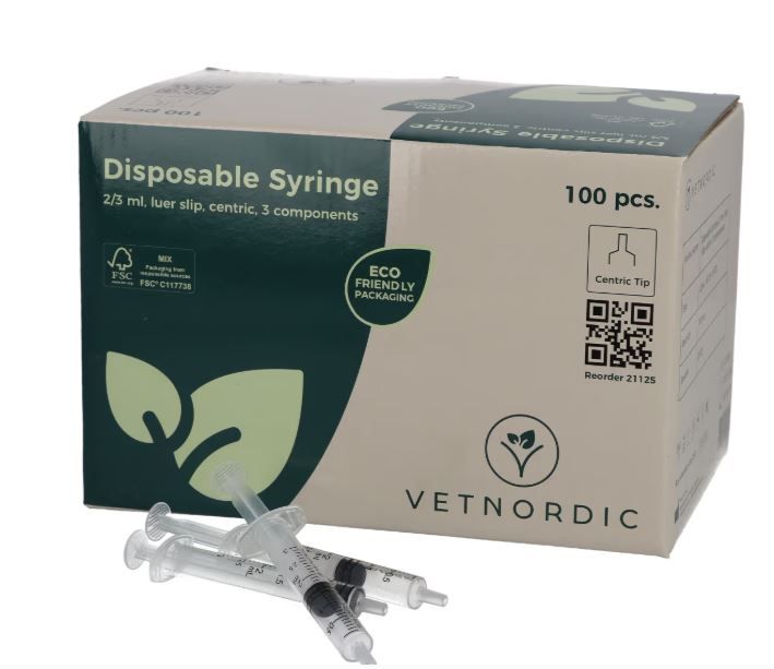 Boîte seringues 2ml VetNordic embout central injection vaccin chien chat.
