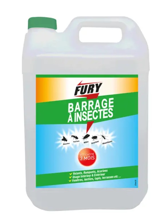 Bidon 5L Fury Barrage à Insectes professionnel insecticide surfaces volants et rampants.