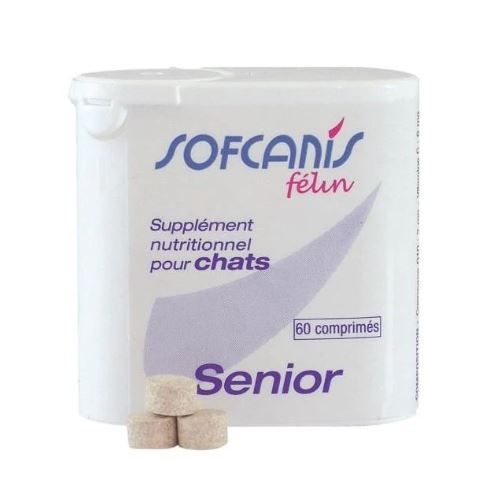 Boite de 60 comprimes appetants supplément nutritionnel chat senior Sofcanis Felin.