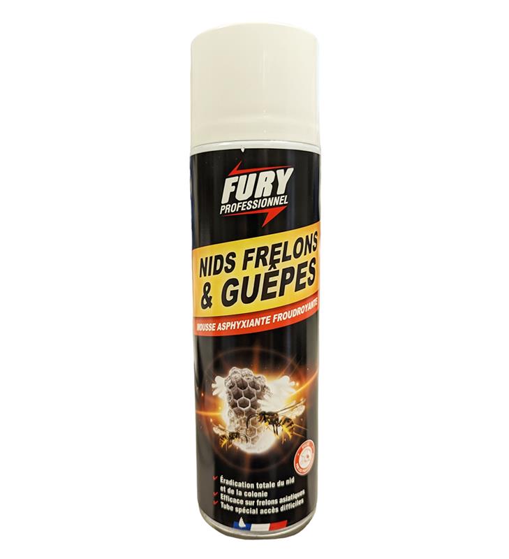 Aérosol Fury Mousse 500 ml pour nids de guêpes, frelons et frelons asiatiques.
