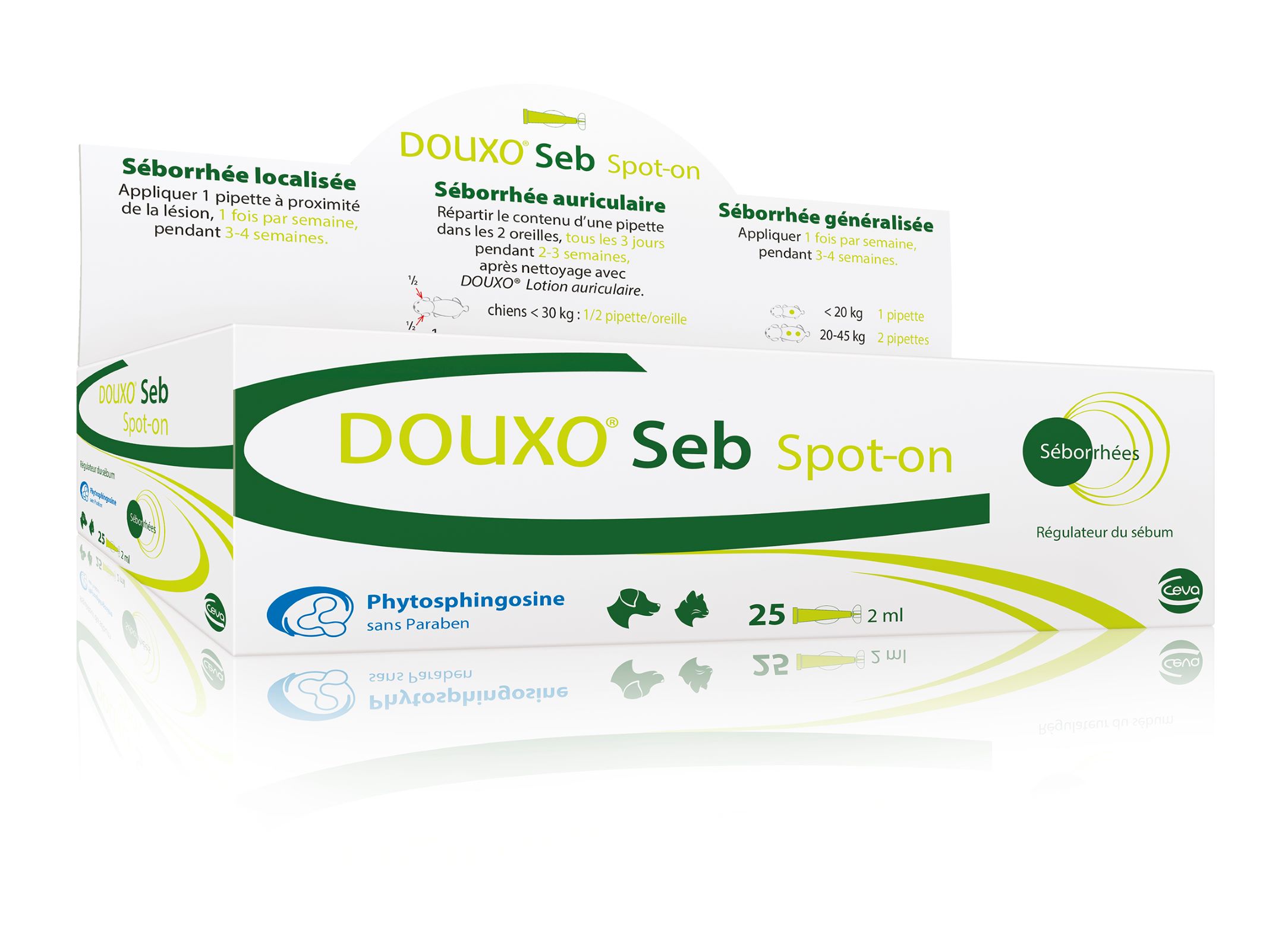 Boîte de pipettes Douxo S3 Seb Spot-on Ceva pour réguler le sébum chez chiens et chats, soin des zones grasses et malodorantes.