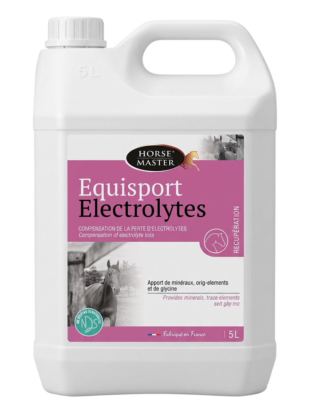 Bidon 5L d'électrolytes liquides Horse Master Equisport Electrolytes pour la récupération du cheval.