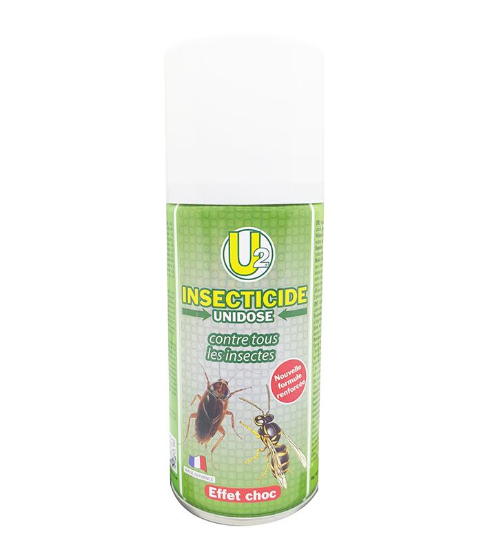 Aérosol insecticide unidose U2 150 ml vidange automatique effet choc fabriqué en France.