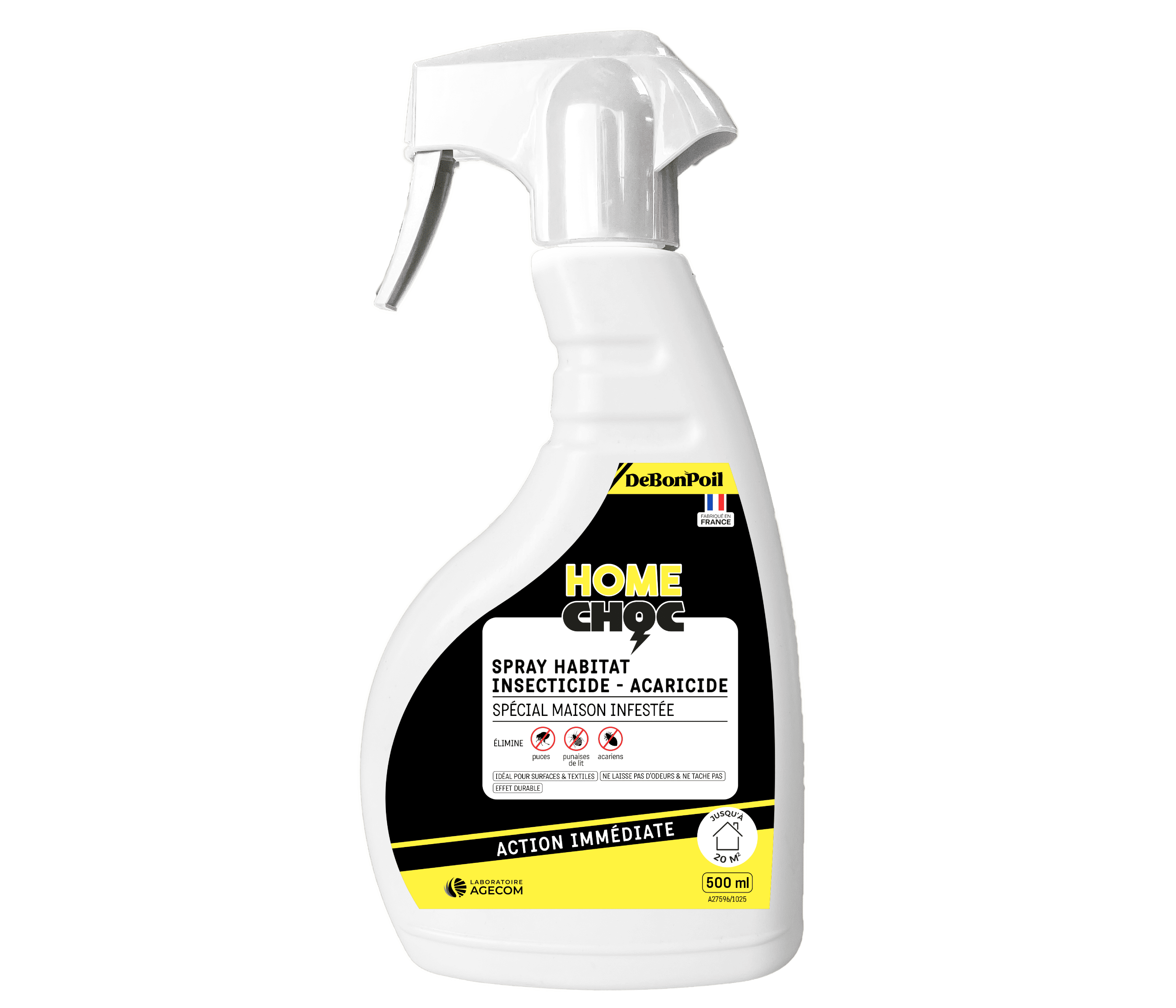 Flacon spray Home Choc de 500 ml, insecticide et acaricide pour habitat, spécial maison infestée, Laboratoire Agecom.