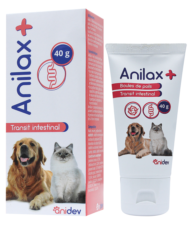 Tube Anilax+ Anidev 40g pâte orale boules de poils chat et constipation chien transit intestinal
