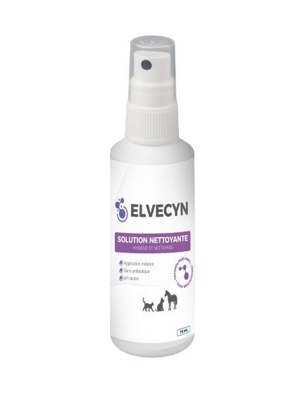 Elvecyn Solution 75 ml – lotion nettoyante antiseptique chien et chat