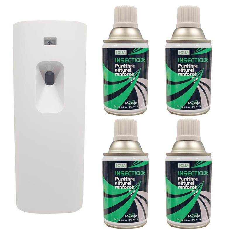 Pack diffuseur automatique blanc et 4 recharges insecticide EOLIA pyrèthre naturel renforcé 250ml.