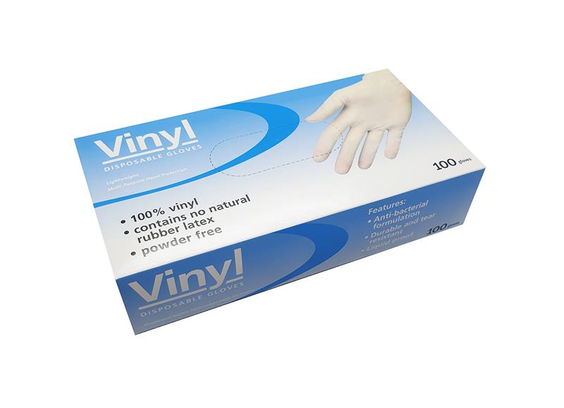 Boîte de 100 gants jetables vinyle non poudrés taille M.