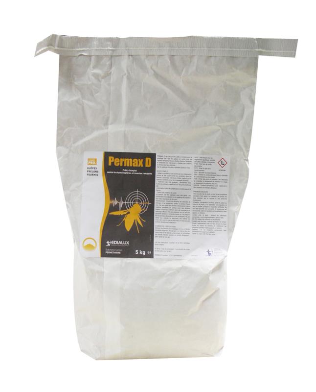 Sac professionnel 5kg Permax D poudre insecticide perméthrine anti-guêpes et fourmis.
