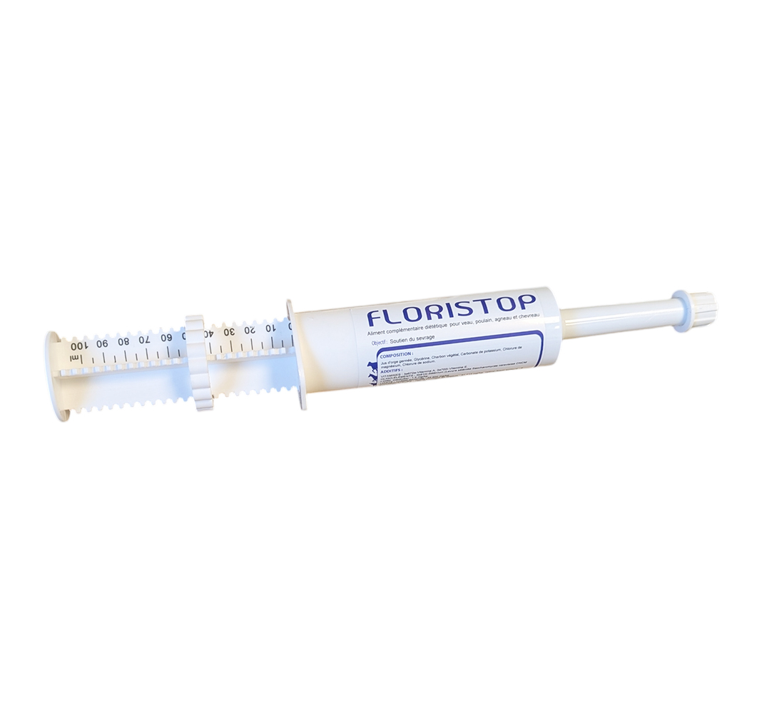 Floristop Seringue 10x100ml – pâte probiotique et antidiarrhéique pour bovins et veaux Savetis