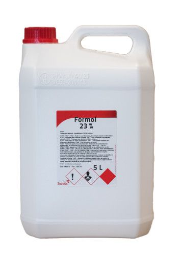 Bidon de Formol 23 % Savetis 5 L – solution aqueuse de formaldéhyde pour désinfection et conservation en élevage.
