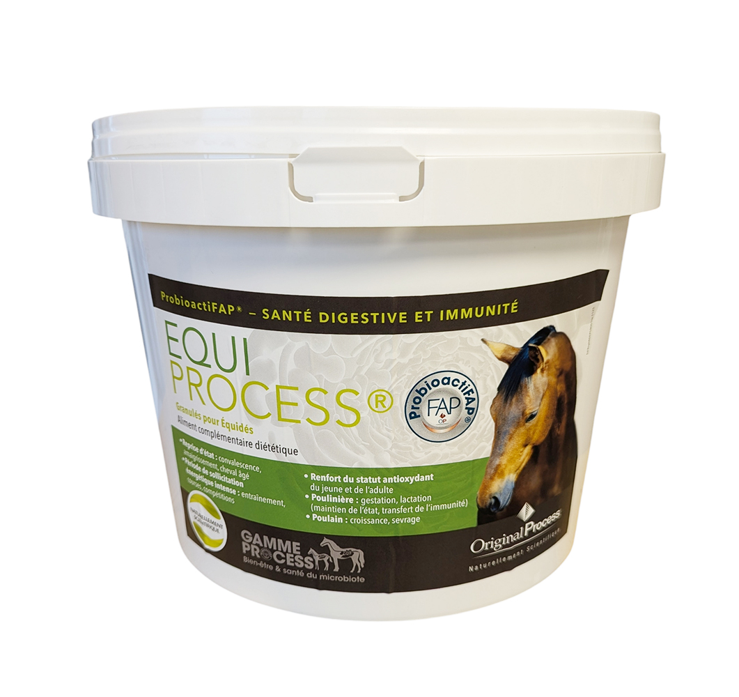 Seau Equi Process 5kg complément alimentaire cheval digestion immunité granulés.