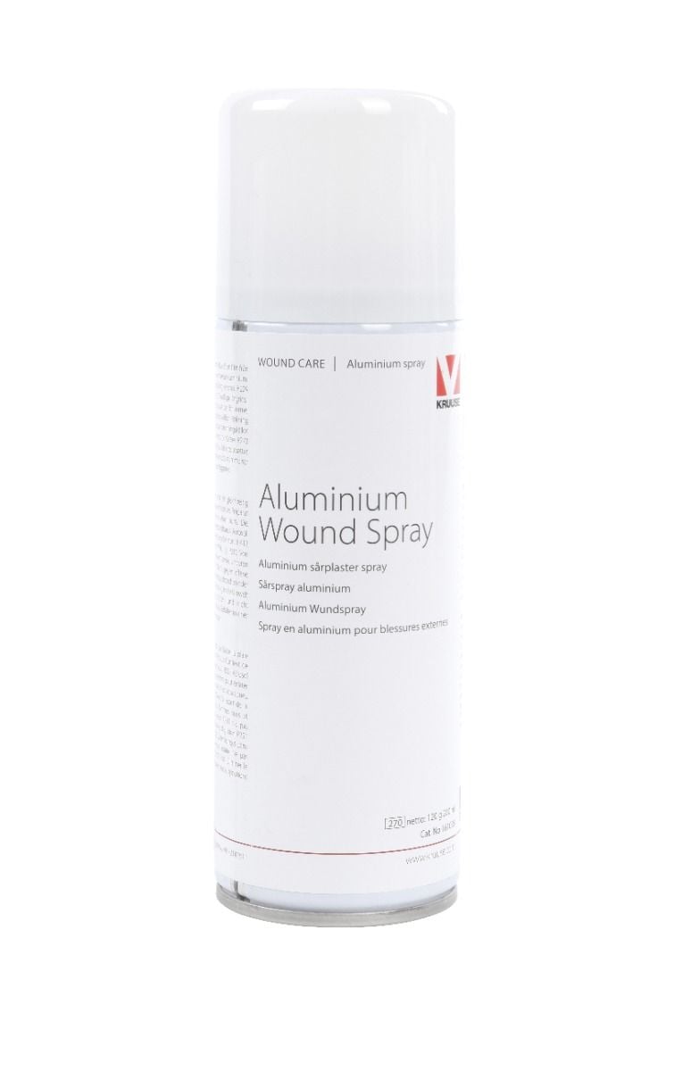 Spray aluminium Kruuse 200 ml – film protecteur pour la cicatrisation des plaies animales, à base d’aluminium micronisé.