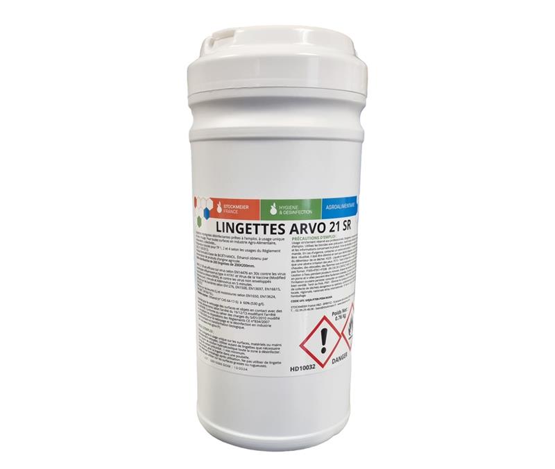 Boîte de 200 lingettes désinfectantes bleues ARVO 21 SR IAA par Stockmeier France, désinfection sans rinçage pour surfaces agro-alimentaires.