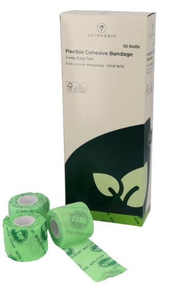 Bande cohésive verte VetNordic Stop Bite anti-morsure 5cm pour chien et chat.